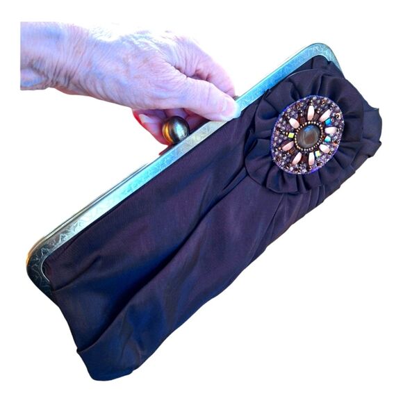 Chocolate Brown Satin Clutch with Chain Wedding Holiday Party Special Occasion - Picture 11 of 15